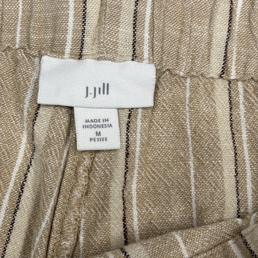 J. Jill Cropped Capri Linen Blend Pants Womens Petite M Pockets Elastic Slit Tan - Picture 3 of 11